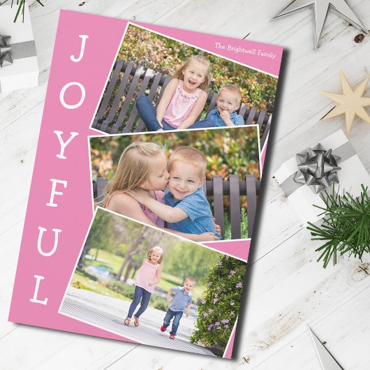 Joyful roze 3 Kinder fotocollage Schattigee kerst Feestdagenkaart