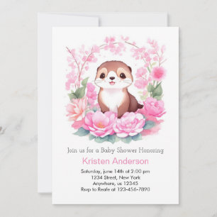 Joyful roze bloemenotter meisje Baby shower Kaart