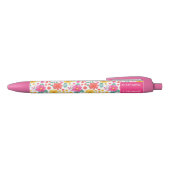 Joyful Roze Sinaasappel Geel Bloemen Gepersonalise Zwarte Inkt Pen (Bovenkant)