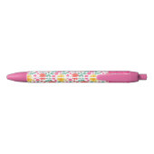Joyful Roze Sinaasappel Geel Bloemen Gepersonalise Zwarte Inkt Pen (Achterkant)