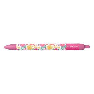 Joyful Roze Sinaasappel Geel Bloemen Gepersonalise Zwarte Inkt Pen
