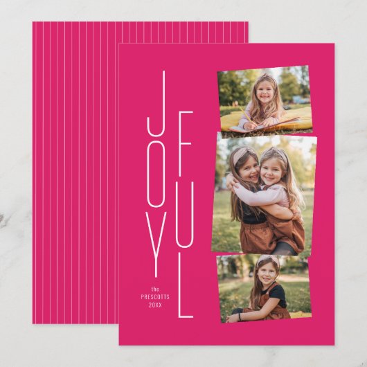 Joyful roze vakantieffotocollage feestdagenkaart (Voorkant / Achterkant)