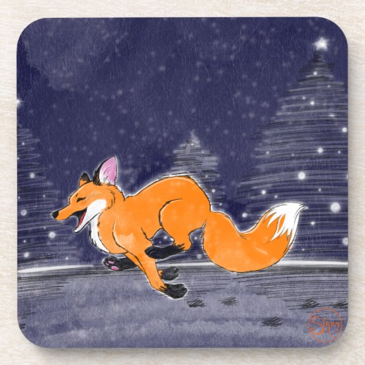 Joyful Running Fox Onderzetter Set (Voorkant)
