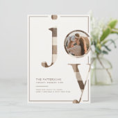 Joyful Rustic Brown Gingham Family Photo Christmas Feestdagenkaart (Staand voorkant)