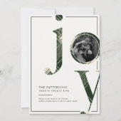 Joyful Rustic Green Gingham Family Photo Christmas Feestdagenkaart (Voorkant)