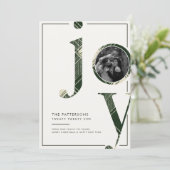 Joyful Rustic Green Gingham Family Photo Christmas Feestdagenkaart (Staand voorkant)