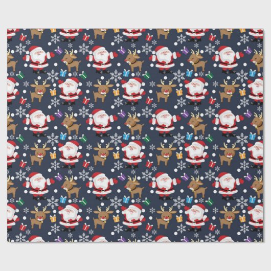 Joyful Santa and Reindeer Pattern Cadeaupapier (Vlak)