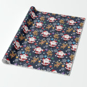 Joyful Santa and Reindeer Pattern Cadeaupapier (Uitgerold)