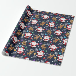 Joyful Santa and Reindeer Pattern Cadeaupapier