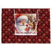 Joyful Santa and Rudolph Christmas Cartoon Gifting Groot Cadeauzakje (Voorkant)