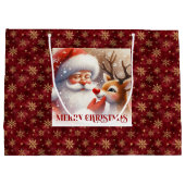 Joyful Santa and Rudolph Christmas Cartoon Gifting Groot Cadeauzakje (Achterkant)