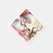 Joyful Santa and Rudolph Christmas Napkins Dinner  Servet (Hoek)