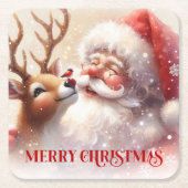 Joyful Santa and Rudolph Cute Christmas Coasters Kartonnen Onderzetters (Voorkant)