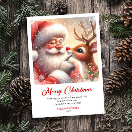 Joyful Santa And Rudolph Merry Christmas Greeting  Feestdagenkaart
