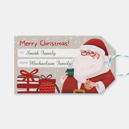 Joyful Santa Kerstkerst Cadeaulabel (Voorkant (Horizontaal))