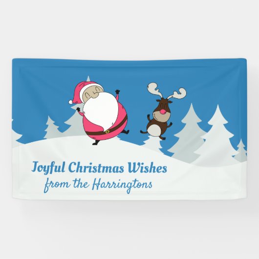Joyful Santa & Reindeer aangepaste tekstbanner Spandoek (Horizontaal)