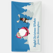 Joyful Santa & Reindeer aangepaste tekstbanner Spandoek (Verticaal)