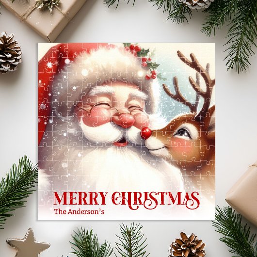 Joyful Santa Rudolph Personalized Christmas Kids Legpuzzel