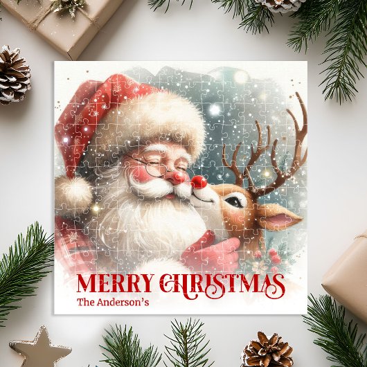 Joyful Santa Rudolph Personalized Christmas Kids Legpuzzel