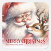Joyful Santa Rudolph Personalized Christmas Kids   Vierkante Sticker (Voorkant)