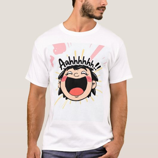Joyful Scream - Leuke Cartoon Expression T-shirt (Voorkant)