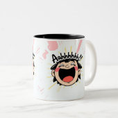 Joyful Scream - Leuke Cartoon Expression Tweekleurige Koffiemok (Voorkant rechts)