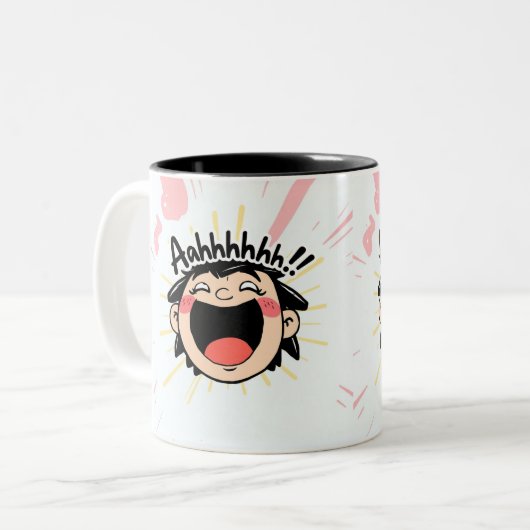 Joyful Scream - Leuke Cartoon Expression Tweekleurige Koffiemok (Voorkant links)
