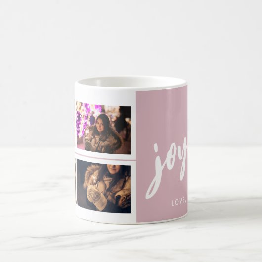 Joyful Script Blush roze 4 Photo Collage Keepslag Koffiemok (Center)