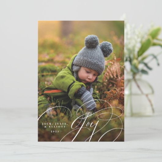 Joyful Script Happy Photo Holiday Card (Staand voorkant)