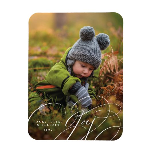 Joyful Script Happy Photo Holiday Magnet Magneet (Verticaal)