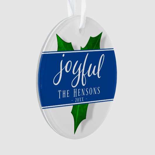 Joyful Script Modern Holly Berry Plant Ornament (voorkant)