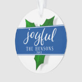 Joyful Script Modern Holly Berry Plant Ornament (voorkant)