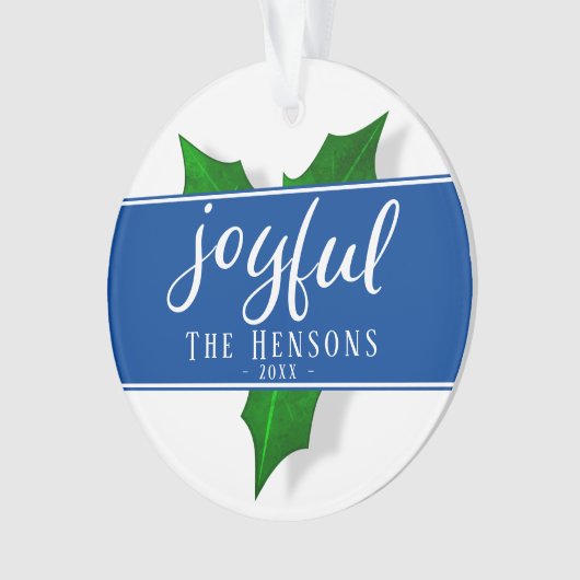 Joyful Script Modern Holly Berry Plant Ornament (voorkant)