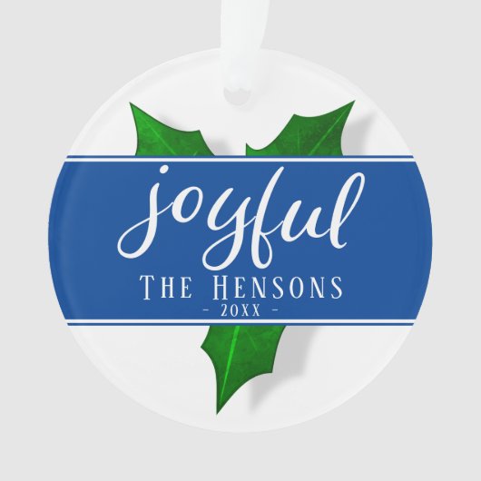 Joyful Script Modern Holly Berry Plant Ornament (voorkant)