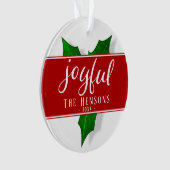 Joyful Script Modern Holly Berry Plant Ornament (voorkant)