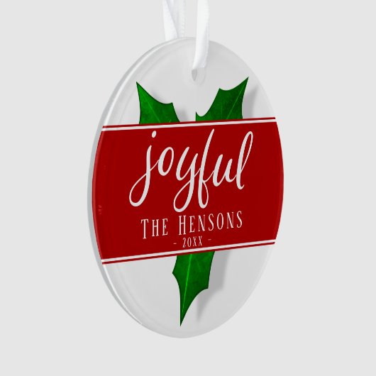 Joyful Script Modern Holly Berry Plant Ornament (voorkant)