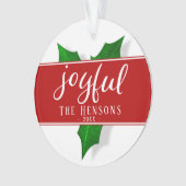 Joyful Script Modern Holly Berry Plant Ornament (voorkant)