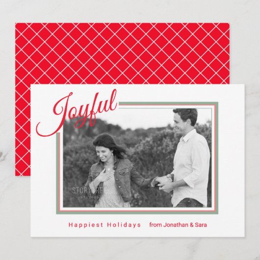 Joyful Script Modern Minimal Foto Kerstmis Feestdagenkaart (Voorkant / Achterkant)