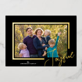 Joyful Script Modern Minimal Foto Kerstmis Folie Feestdagenkaart (Voorkant)