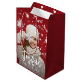 Joyful Script Moderne Kerstmis | Holiday-foto Medium Cadeauzakje (Achterkant Gekanteld)