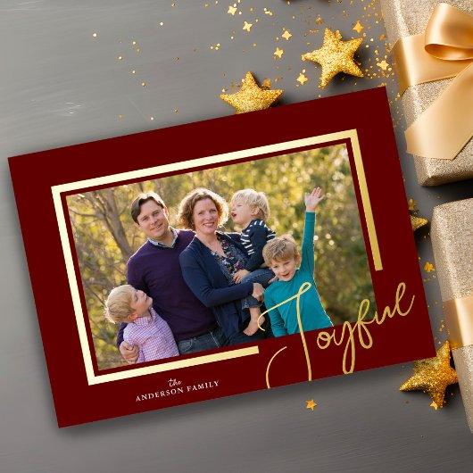 Joyful Script Moderne Minimale Folie van de Kerstm Folie Feestdagenkaart