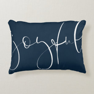 Joyful script navy blue accent kussen