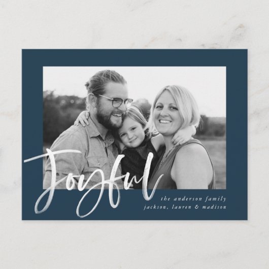 Joyful Script | Navy Holiday Foto Briefkaart (Voorkant)