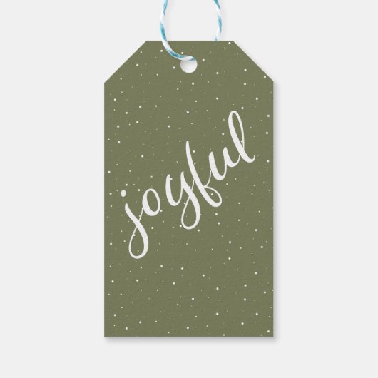 Joyful Script Olive Green Holiday 2 Foto Cadeaulabel (Achterkant)