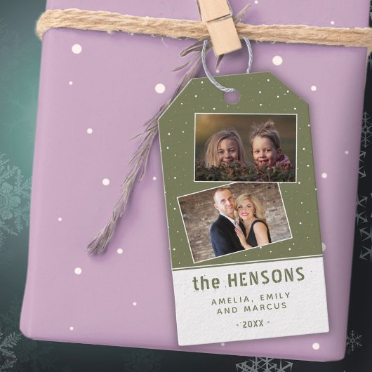 Joyful Script Olive Green Holiday 2 Foto Cadeaulabel