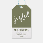 Joyful Script Olive Green Modern Holiday Cadeaulabel (Voorkant)