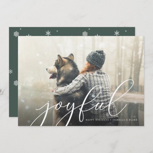 Joyful Script Photo Holiday Card Feestdagenkaart (Voorkant / Achterkant)