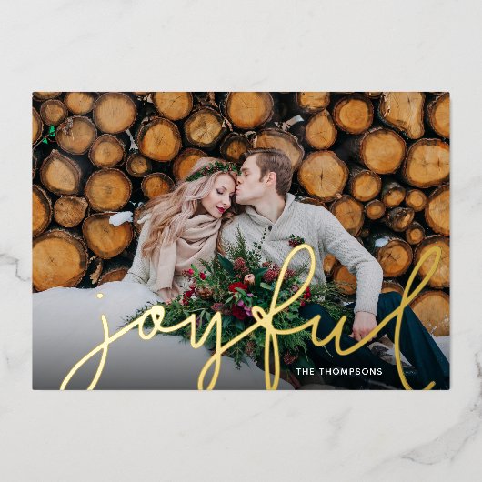 Joyful Script Photo Overlay Folie Feestdagenkaart (Voorkant)