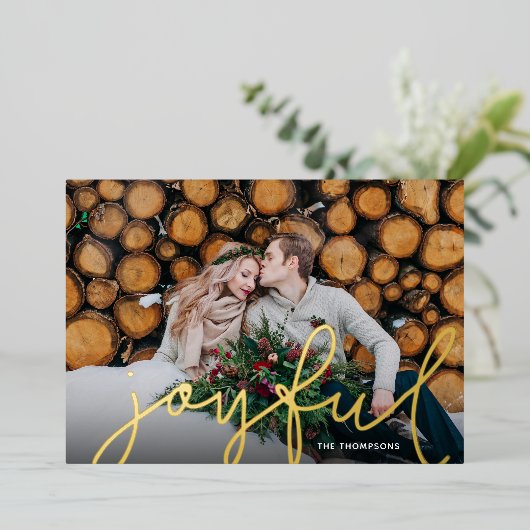Joyful Script Photo Overlay Folie Feestdagenkaart (Staand Voorkant)