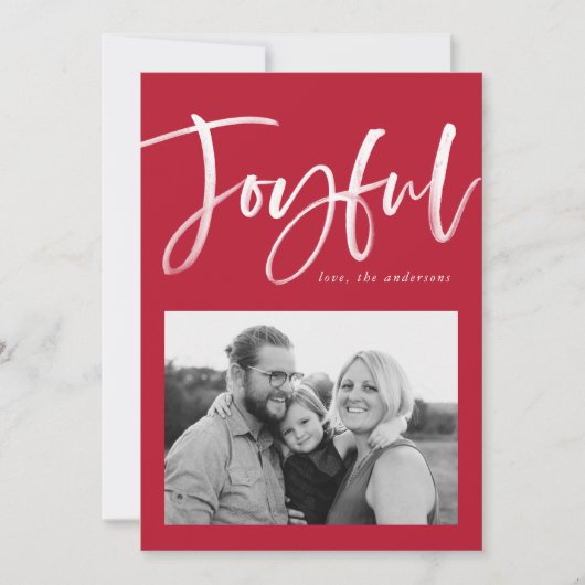 Joyful Script Red Photo Feestdagenkaart (Voorkant)